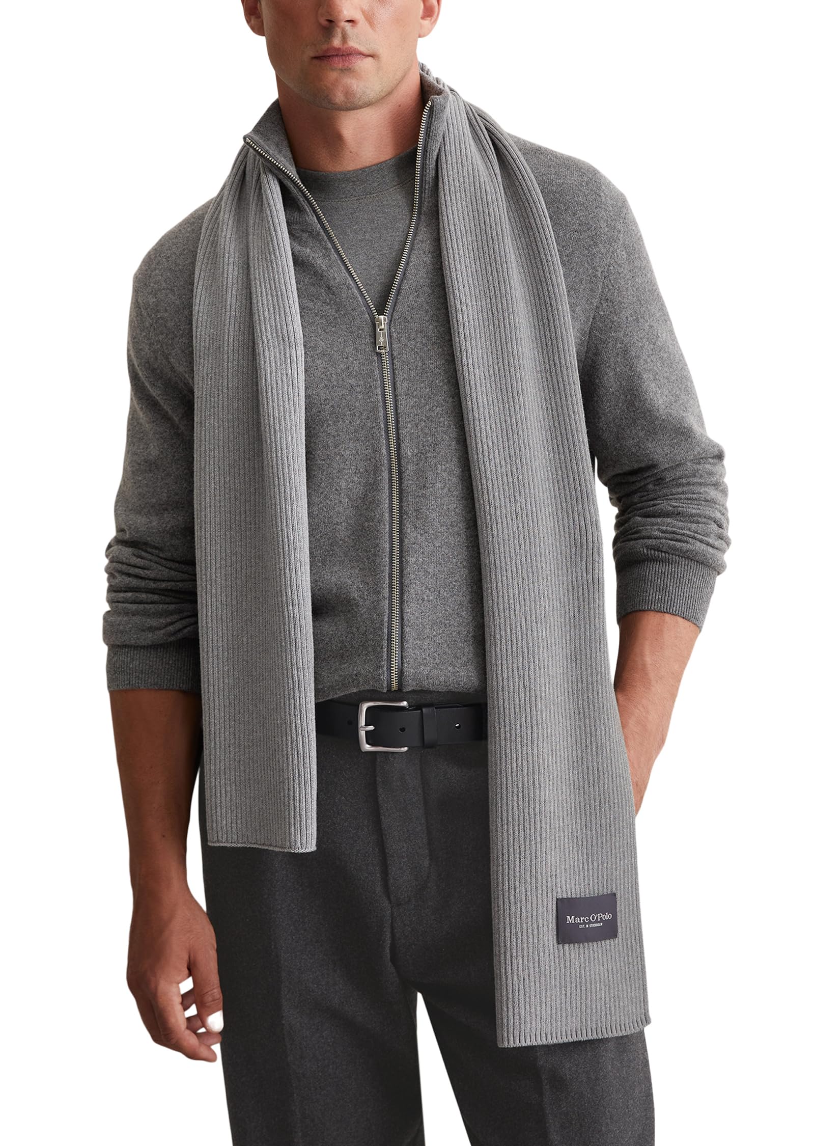 Marc O'Polo Herren Strickschal aus Bio-Baumwolle elegant, Grau (Grey Melange), One Size