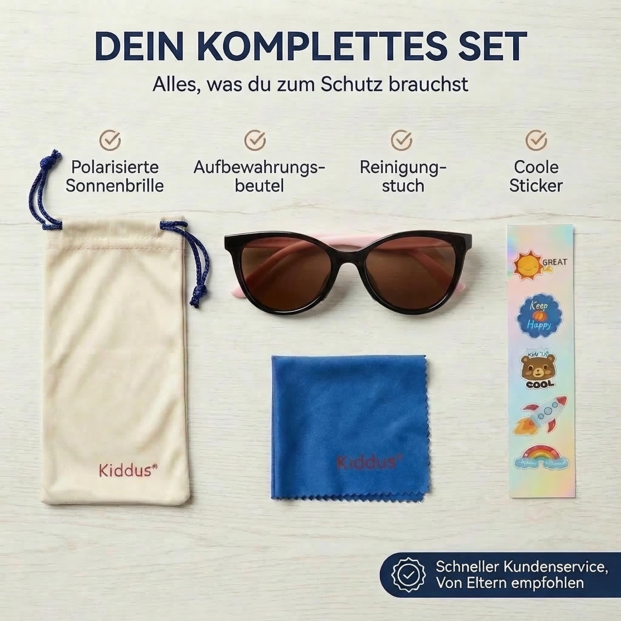 Kiddus Kindersonnenbrille Mädchen 4-8 Jahre, Sonnenbrille Kinder Polarisiert UV400 CAT3, TR90 Rahmen Flexibel, TPE Bügel, Silikon Nasensteg, CE ISO REACH