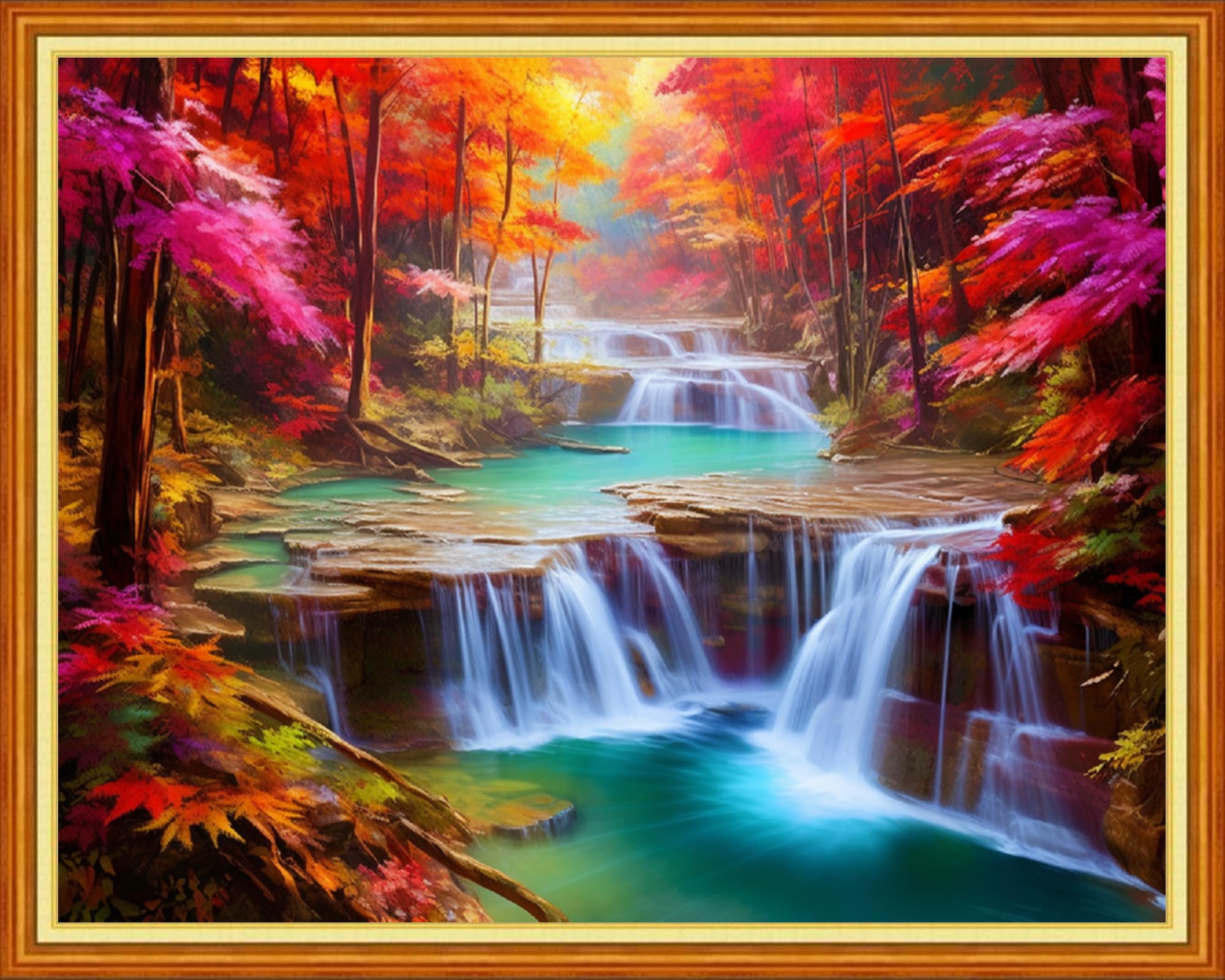 Foxdiviy Cross Stitch Kits - Late Autumn Waterfall 16x20 inch - 11CT Pre-Printed Embroidery Kit - Stamped Cross Stitch - All Ages - Unisex - Multicolor - Modern - Nature Theme - Non-Foldable