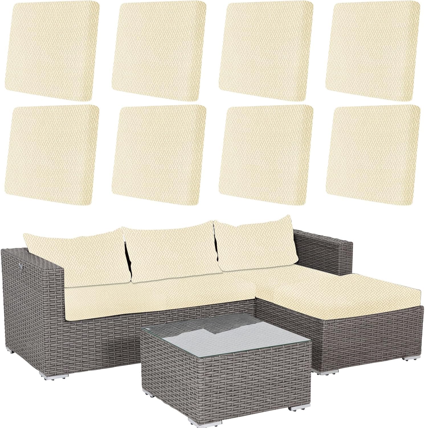 8 Pcs Stretch Patio Cushion Cover Outdoor Cushions Cover Slipcovers Couch Covers Replacement Sofa Cushions Covers Thick Jacquard Textured Twill Fabric Patio Furniture (Beige) — image 1