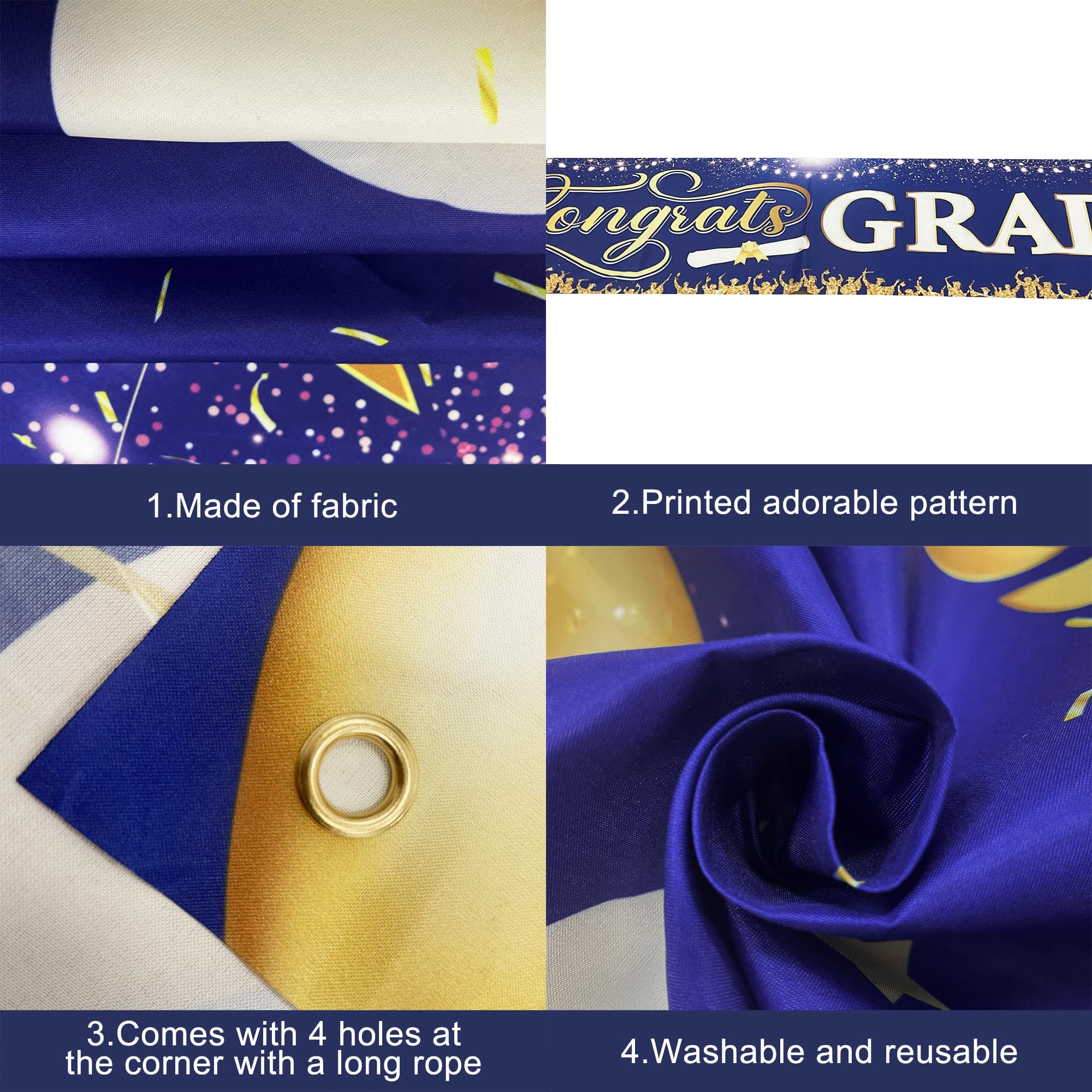 KatchOn, Blue and Gold Congrats Grad Banner - Xtralarge, 120x20 Inch, Gold and Blue, 120x20 inches - Image 3