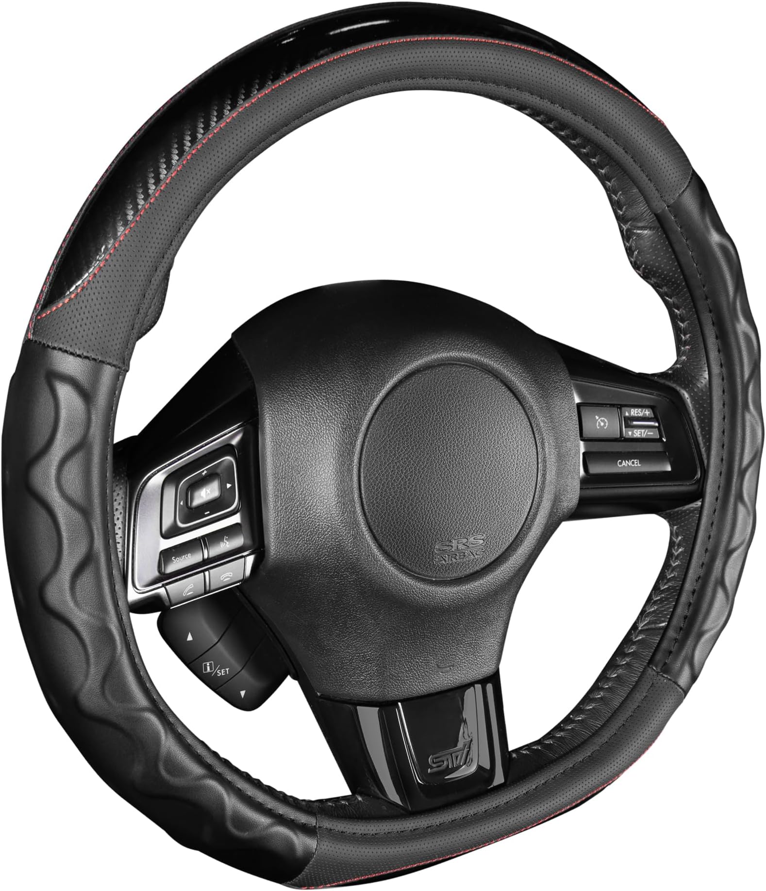 Motor TrendRedline D-Shaped Steering Wheel Cover - Premium Flat Bottom Car Steering Wheel Cover, Black Faux Leather Sterring Wheel Cover, Standard 15 inch
