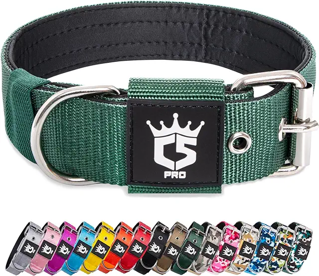 Robustes Halsband für Hunde - TSPRO Taktisches Hundehalsband mit Metallschnalle, Grün M