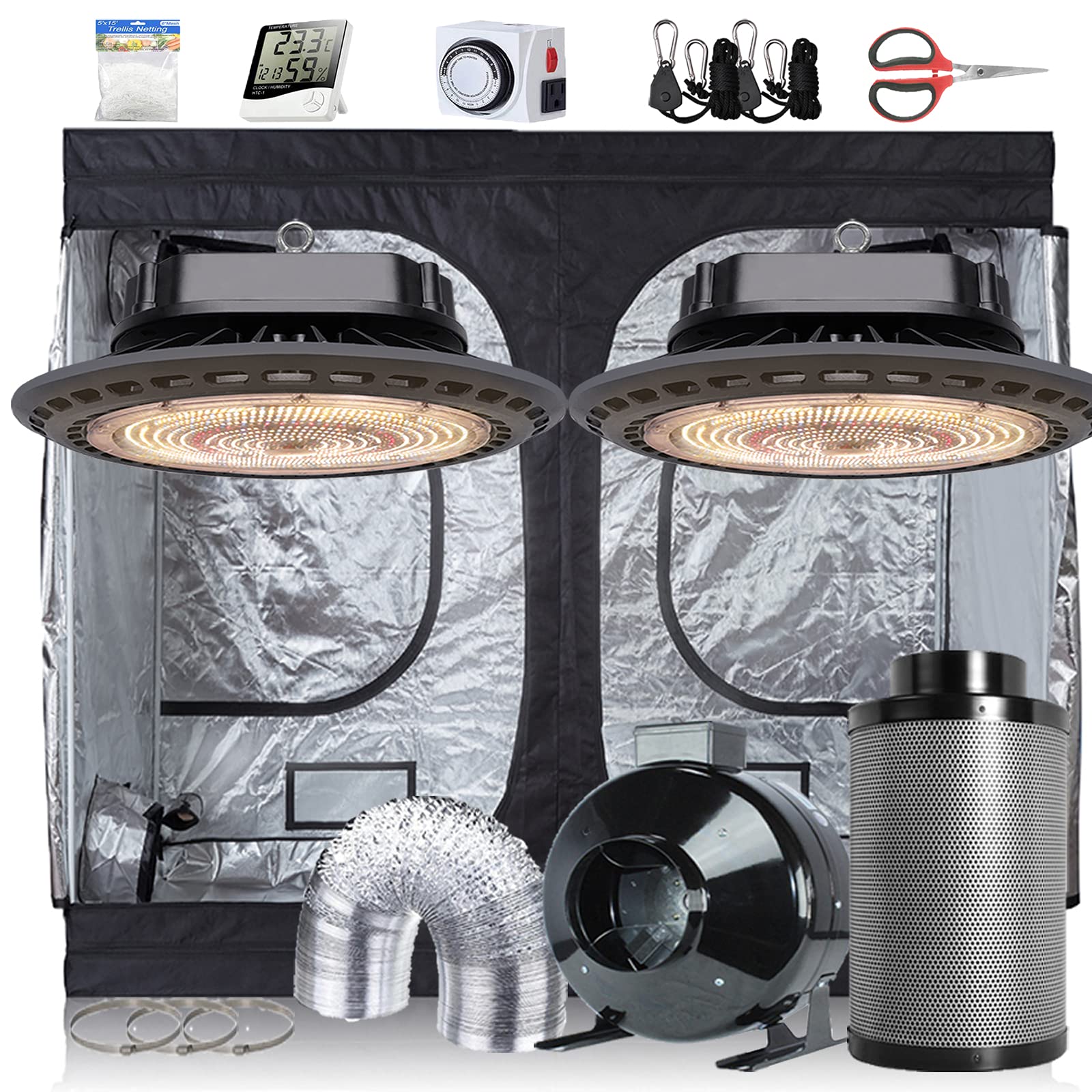 Buy TopoGrow Grow Tent Kit Complete 900W LED UFO Grow Light, 8