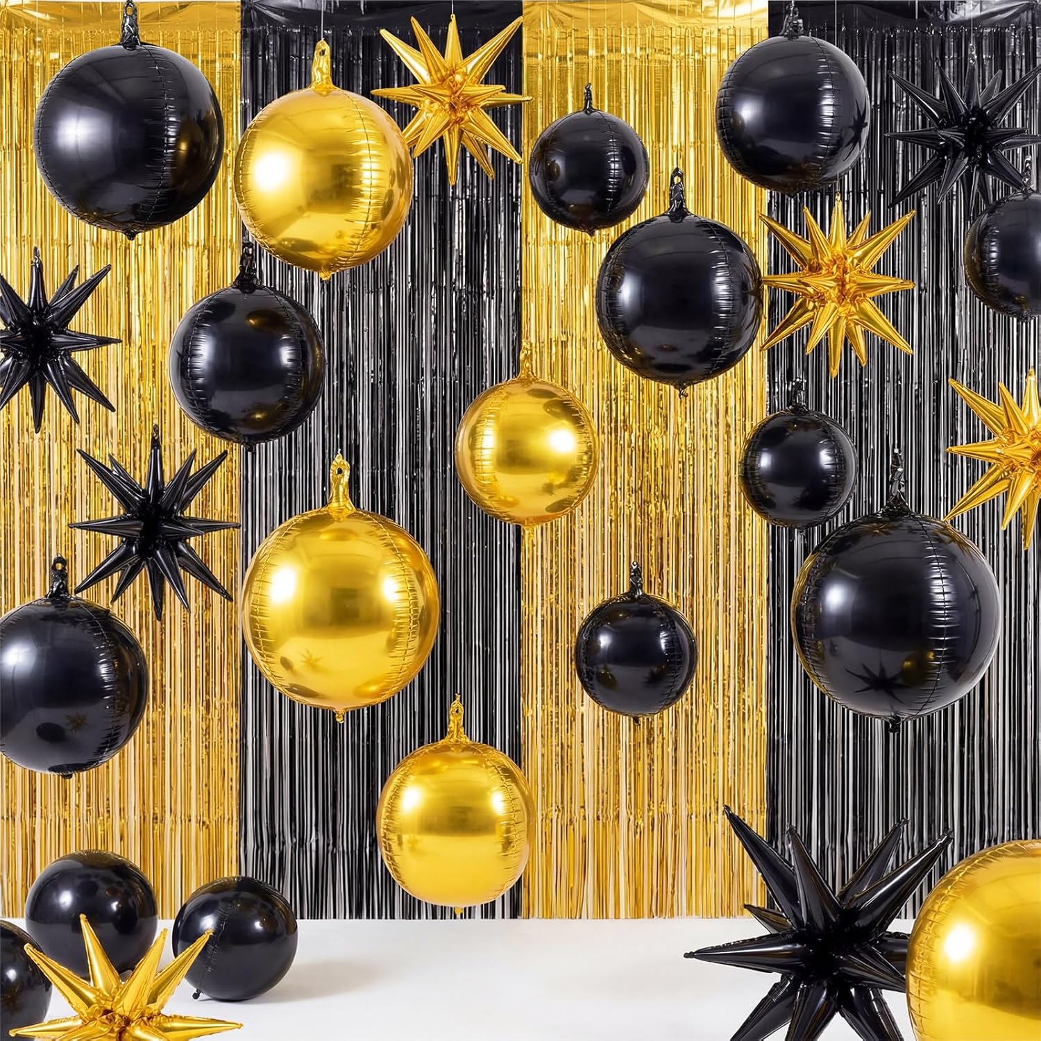 Seenelling 25 Pcs Blue and Black Graduation Party Decorations 2026 Sets 22 Inch 4d Large Stars Balloons with Metallic Tinsel Foil Fringe Backdrop Curtains for Birthday Anniversary Wedding Decor
