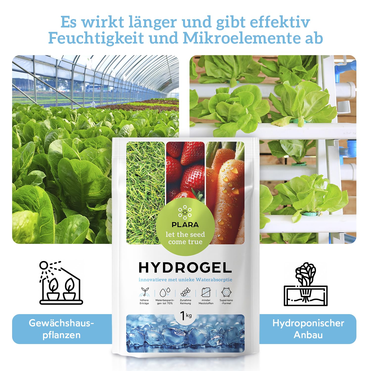 Hydrogel 2KG für Wasserspeicher für Pflanzen | Feuchtigkeitsregelung Fürpflanzen Substrat | Wasserspeicher Granulat | BIO Superabsorber Granulat für Langsame Wasserabgabe
