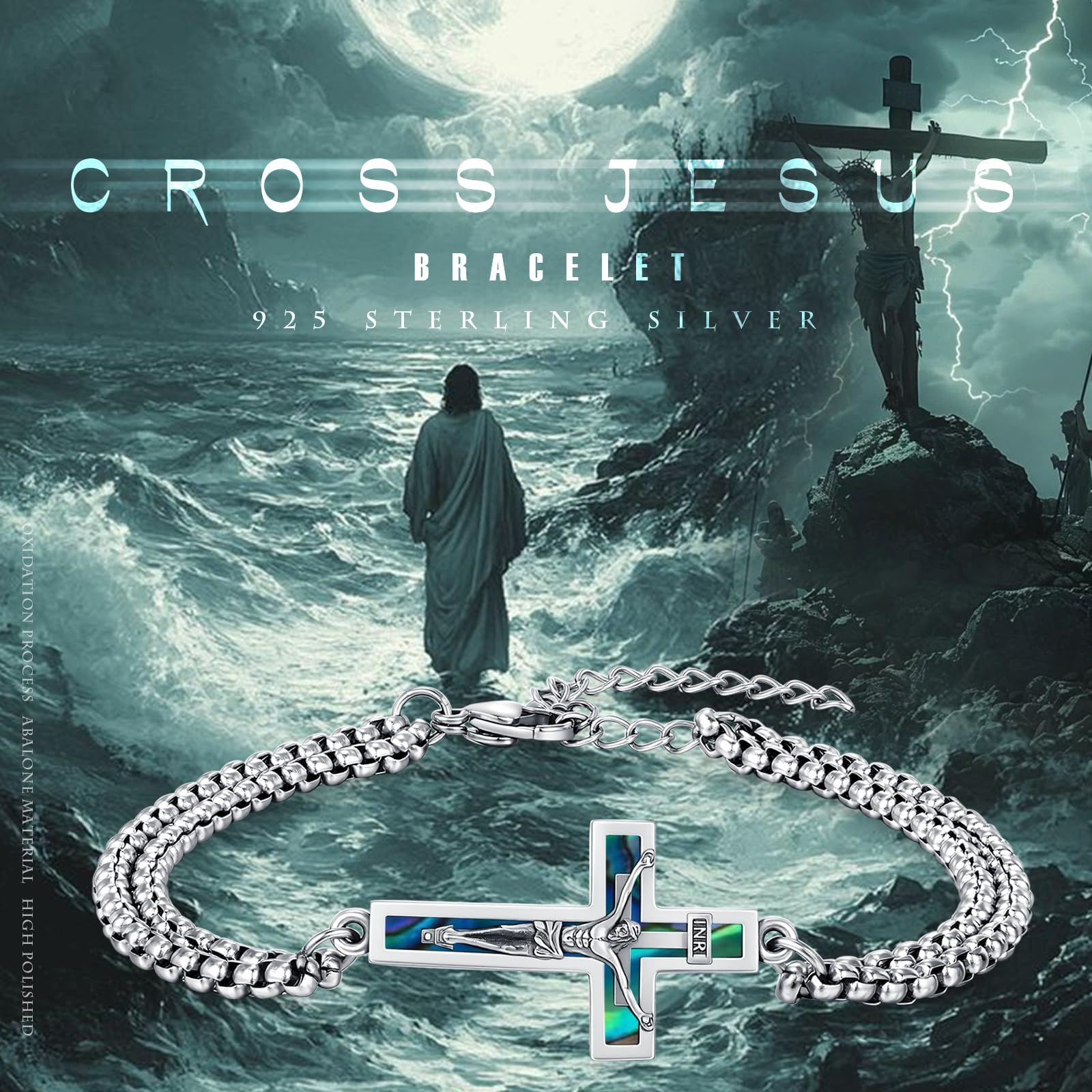 OHAYOO Bracciale a croce in argento sterling 925 con crocifisso, da uomo e da donna