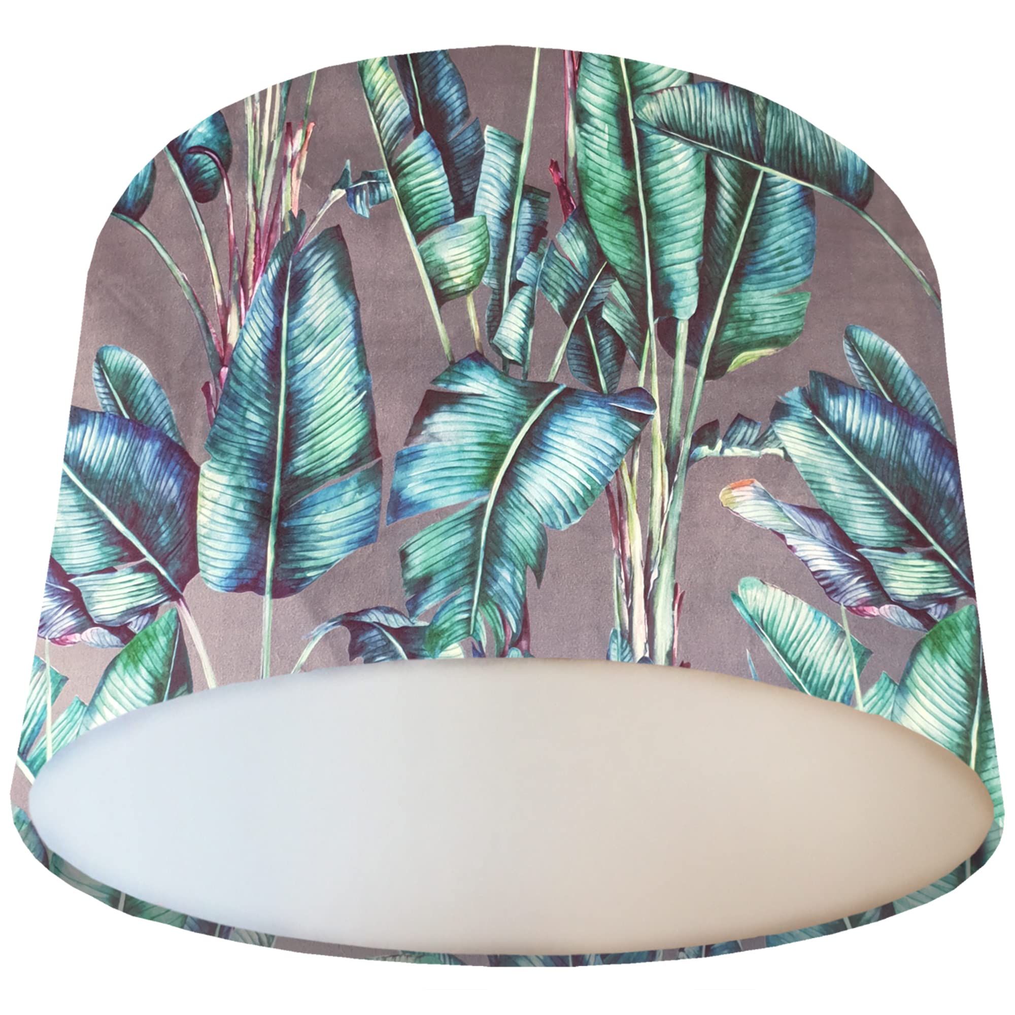 Handmade Velvet Lamp Shades - Grey Tropical Fronds - Botanical Floral (White)