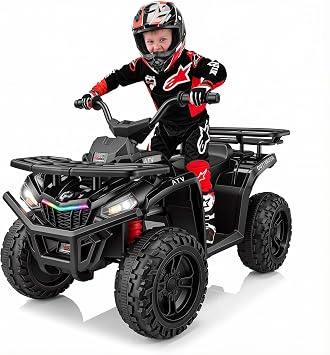 Hikole 24V ATV 4 Wheeler for Kids 3-6,Electric Ride Quad,Power Wheels,Black