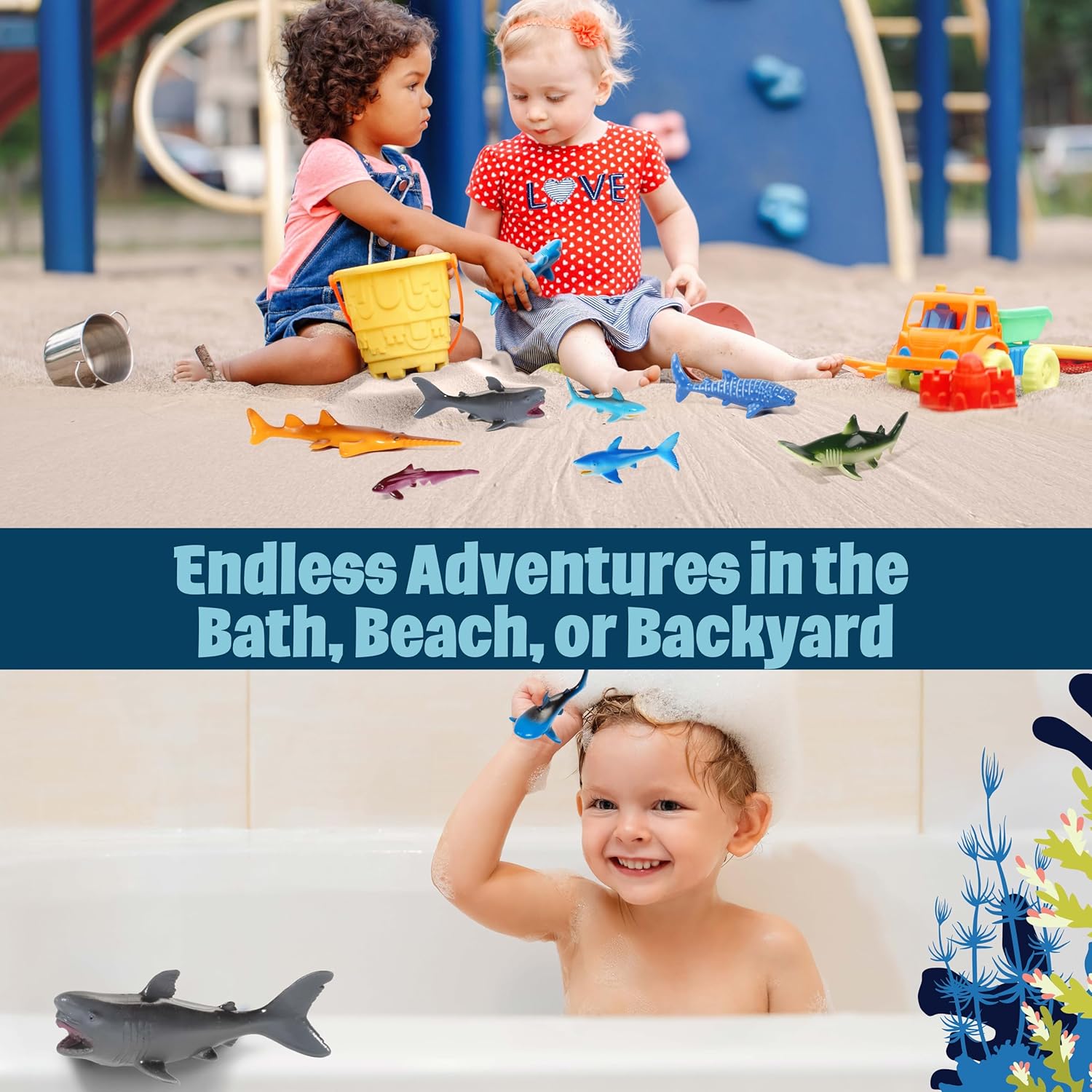 Sharks Toys Action Figure Bucket- 41pc Playset- Fun Deep Sea Fish Set Includes Great White Shark, Hammerhead, Whale & More- Great Bathtub & Sandbox Toy, Party Decorations, Favors, Gifts for Kids