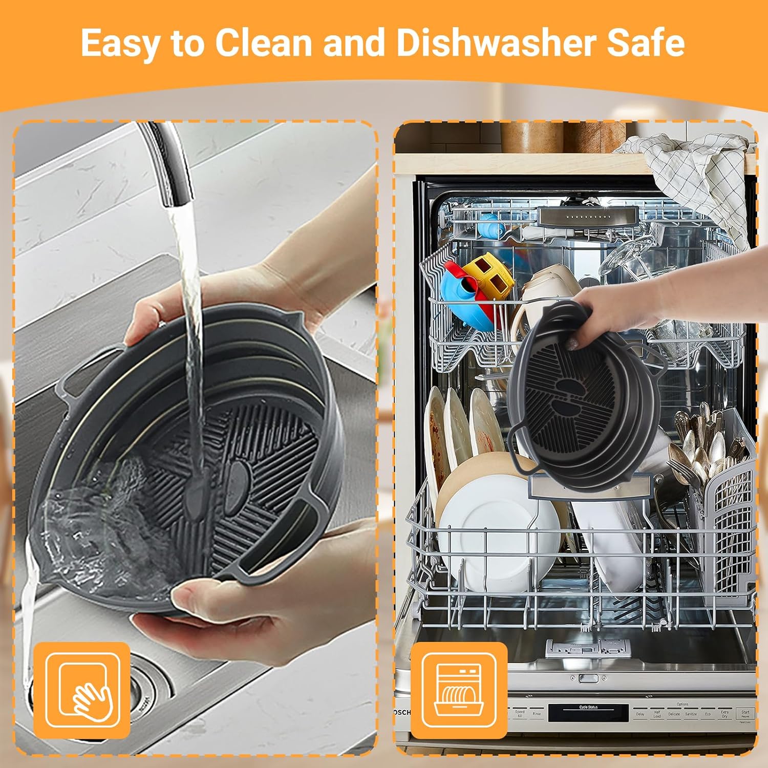 Alyvisun Air Fryer Liner Silicone Reusable Airfryer Basket Foldable Kitchen Pot Accessories Versatile Round Baking Pan for Microwave, Oven (Grey) 6 81aCLPXalwL. AC SL1500