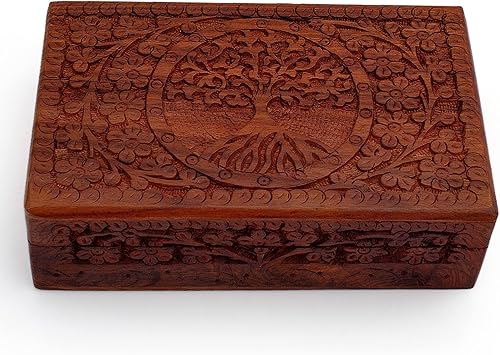 Gran regalo de cumpleaños, caja de joyería decorativa de madera hecha a mano, organizador de joyas tallado en árbol de la vida, caja de recuerdos,