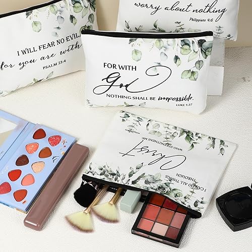 Miniatura 4 de Saintrygo 4 piezas de regalos cristianos inspiradores para mujeres, estuche para lápices de la Biblia cristiana, estuche de maquillaje religioso con