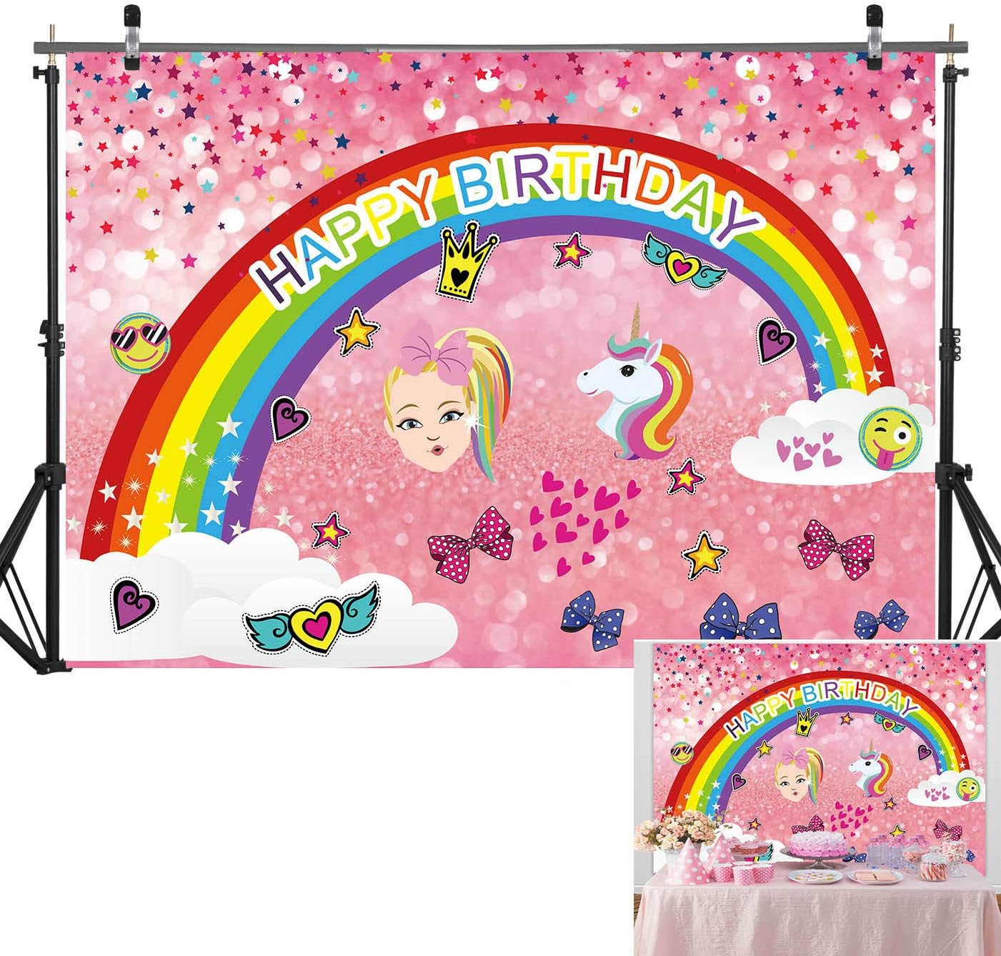 Haboke 7x5ft Durable/Soft Fabric JoJo Siwa Party Supplies Cartoon Dream Crazy Big Theme Backdrop for Sweet 16 Happy 18 Bokeh Photography Background Birthday Decorations