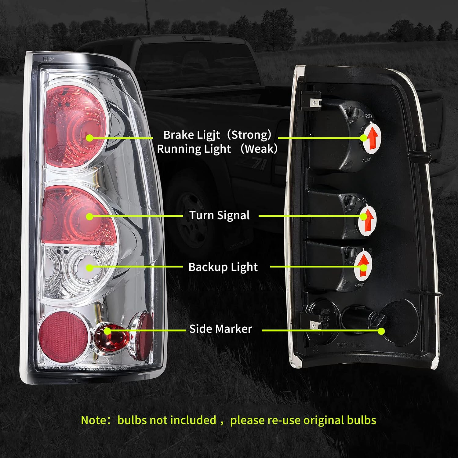 Tail Lights fit for 1999-2006 Chevy Silverado 1500 2500 01-06 Silverado 3500&2007 Silverado with Classic Body Style 99-07 GMC Sierra 1500&2500 Rear Brake Lamps a Pair Chrome/Clear