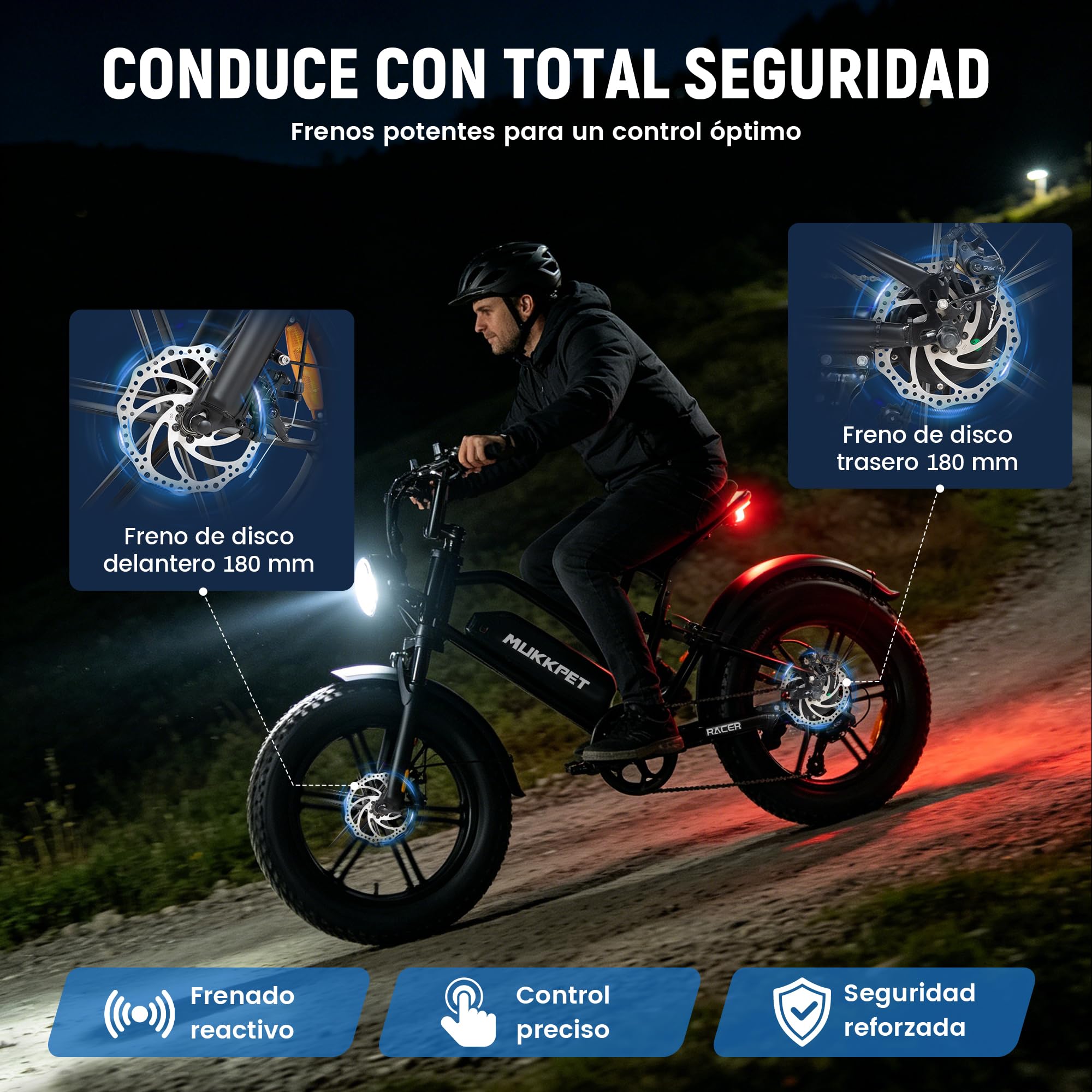 Mukkpet Racer Ebike, Bicicleta EléCtrica 48v 18ah 864Wh, AutonomíA 120 Km, para Adultos, Velocidad Legal 25 Km/H, Todoterreno, Doble SuspensióN, 7 Velocidades, NeumáTicos Fat 20” X 4.0
