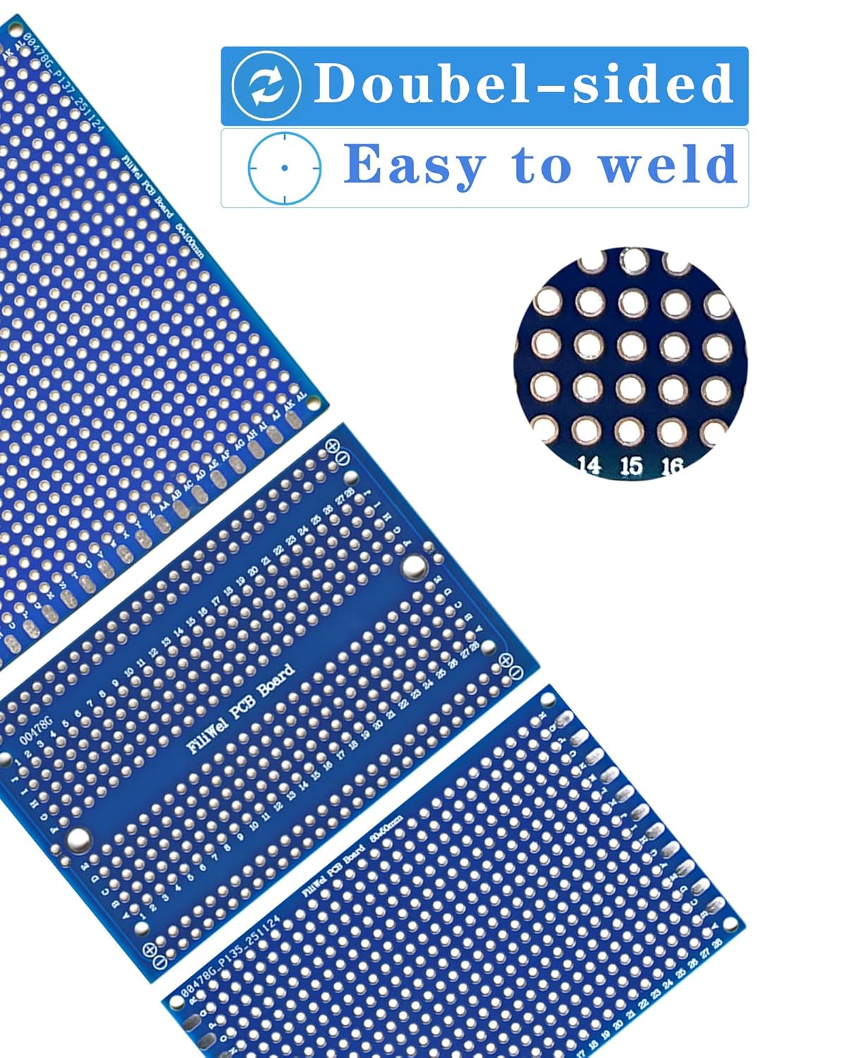 PCB Board Kit, Prototype Boards for DIY Soldering and Electronic Project Double-Sided Perf Boards (74)