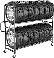 UODENGA Rolling Tire Storage Rack - Adjustable Height, 500lb Capacity for Garage Workshop Organization