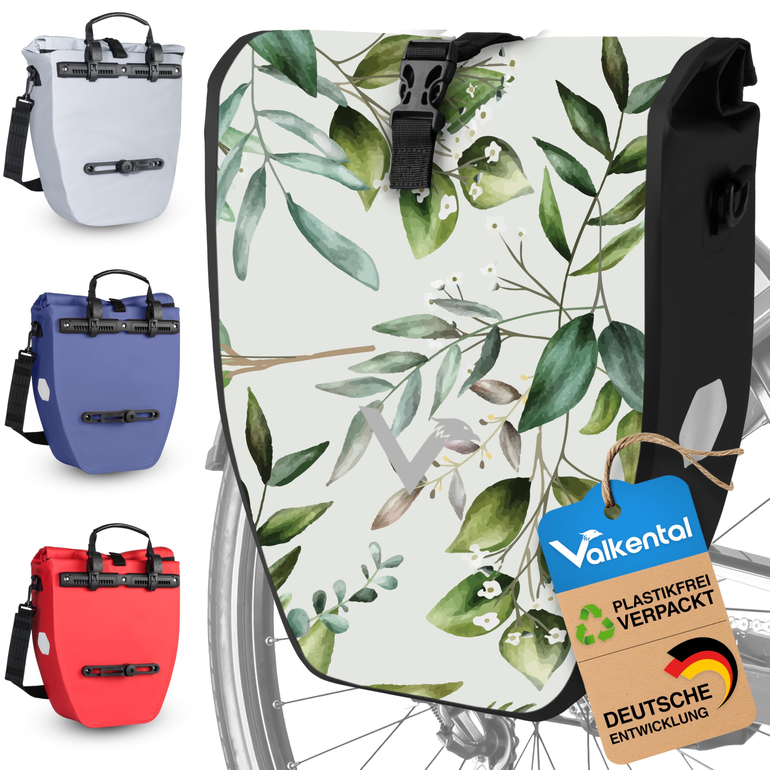 Valkental - Große & wasserdichte Gepäckträgertasche - 20L Füllvolumen - Fahrradtasche für Gepäckträger mit Reflektoren