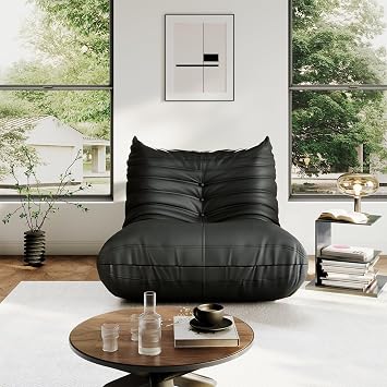 Lazy Floor Sofa,Single Seat Fireside Chair,Big Bean Bag Chair with Memory Foam Filled for Living Room,Black