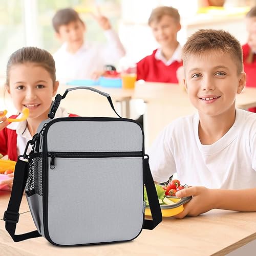 Miniatura 5 de Lonchera térmica para niños, bolsas térmicas de picnic con correa ajustable para adultos, niños, mujeres, hombres, niñas, trabajo escolar (gris)