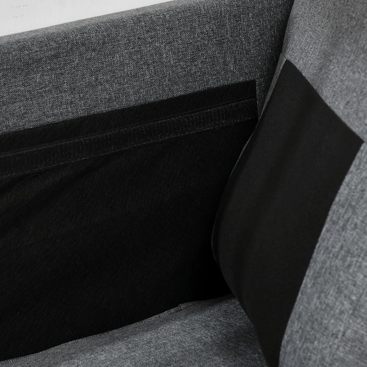 Close-up of back cushion attachment mechanism