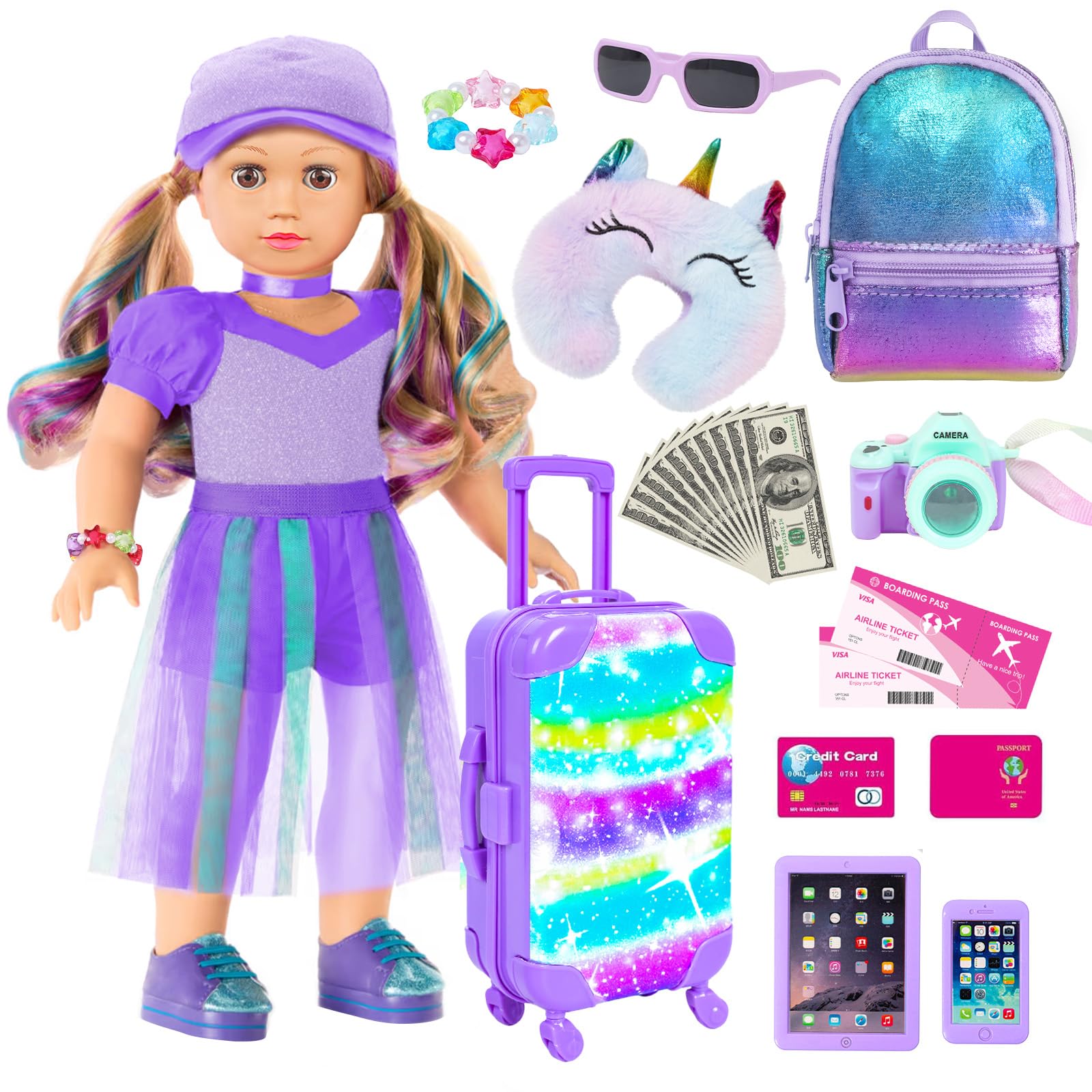 ZQDOLL American 18 Inch Doll Accessories and Clothes Travel