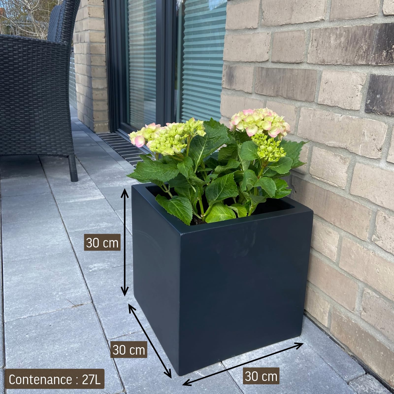 Jardinière Décorative Zoey En Fibre De Verre 64 Cm - Anthracite, Résistante Au Gel, Pour Intérieur Et Extérieur