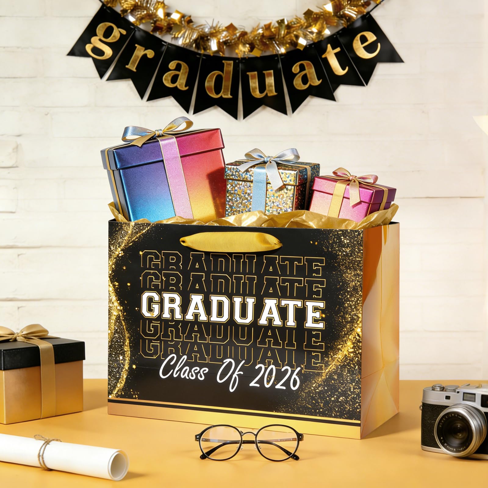 Nihuecne 13" Graduation Gift Bags with Tissue Paper, 4 Pack Paper Gift Bags with Handles for College & High School Graduates Grad Party, 4 Designs