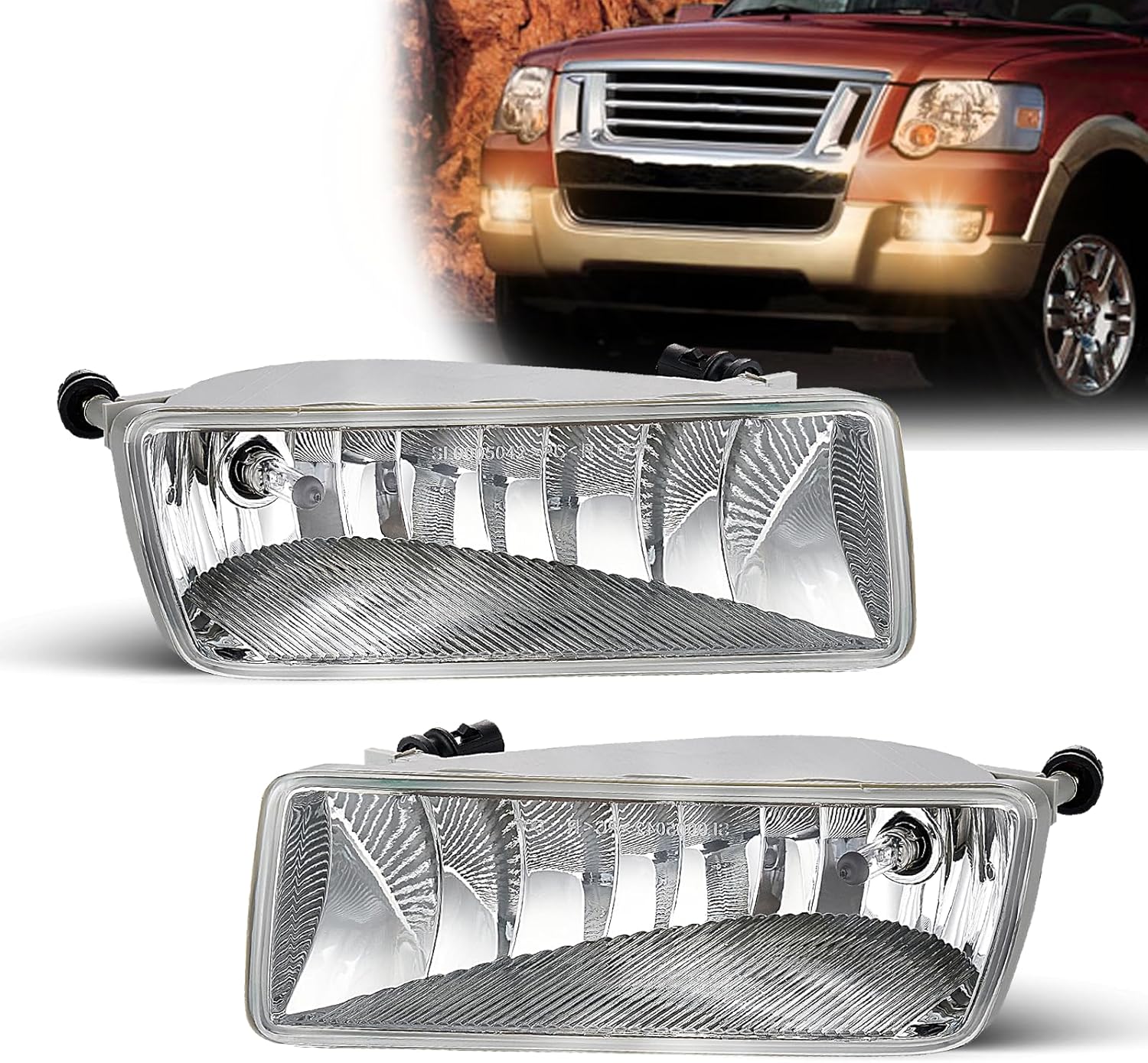 Fog Lights Assembly for 2006 2007 2008 2009 2010 Ford Explorer Replacement Lamps Kit with H10 12V 42W Halogen Bulbs ​Clear Lens