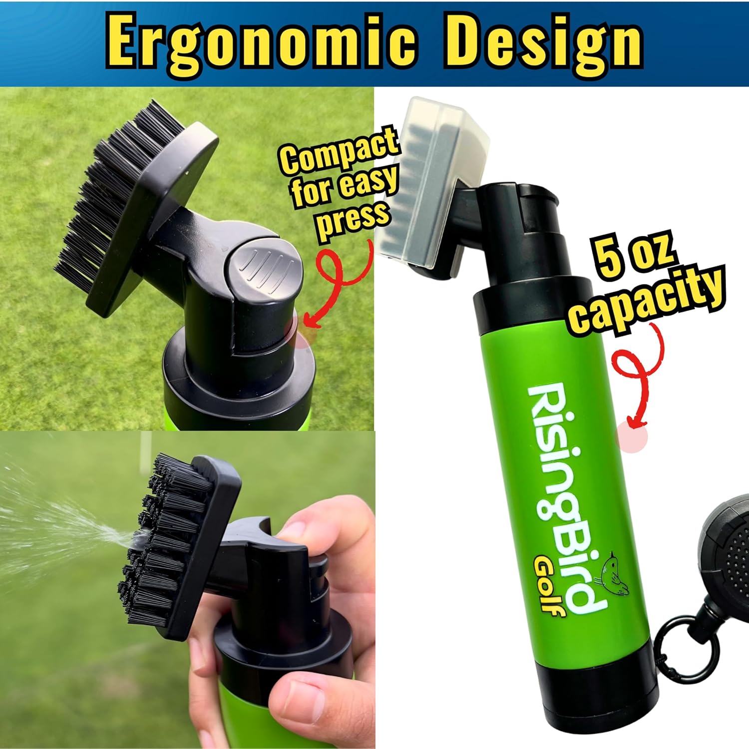 2025 Steel Wire Retractable Clip, Golf Brush, Golf Accessories, Golf Club Cleaner, Golf Water Brush, 5oz, Perfect Golf Gift for Men & Women, Golf Club Spray Brush, Golf Item, USA company (Green) image 5