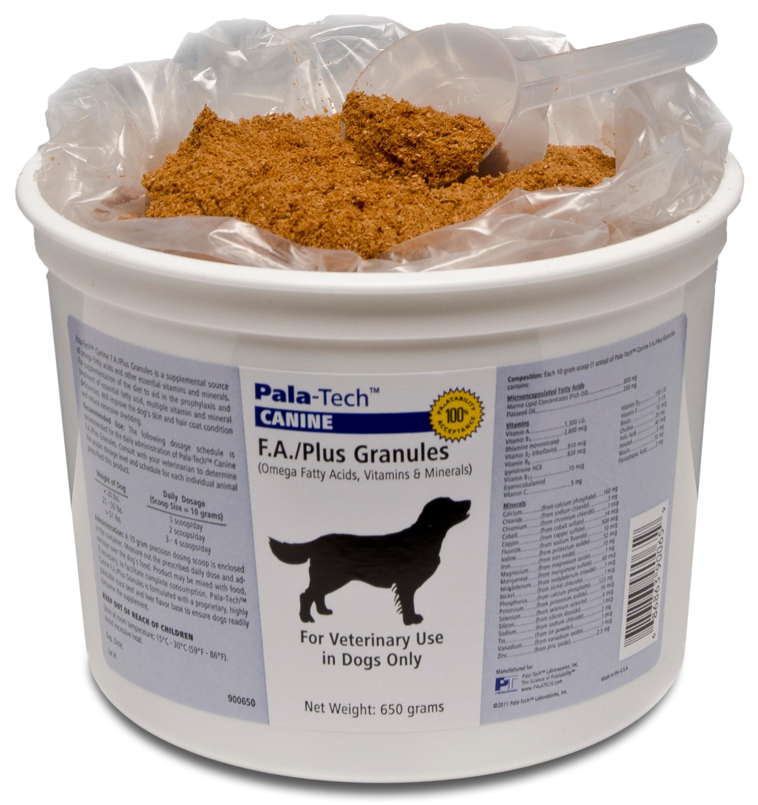 Pala-Tech Canine F.A Plus Granules - Dog Vitamins and Supplements with Omega Fatty Acids - Dog Multivitamins with Minerals, Omega-3, 6-650g Granules
