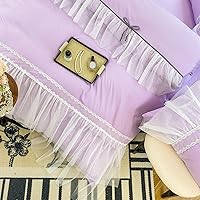 Vista 8 de Juego de funda de edredón de encaje con volantes, funda de edredón con lazo, ropa de cama de princesa para niños, 100% poliéster, juego de funda