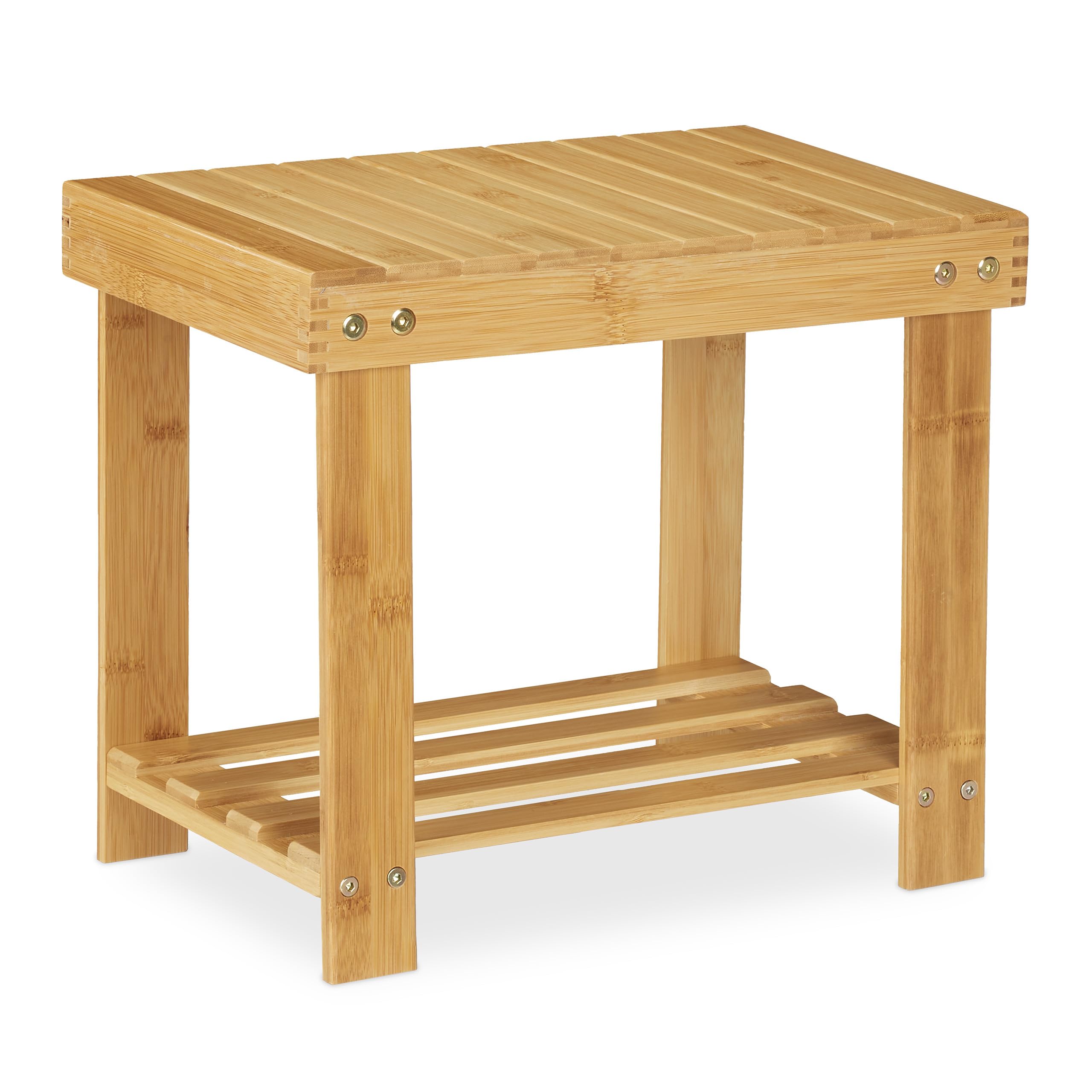 Relaxdays Tabouret de Salle de Bain Solide en Bambou, Repose-Pieds, Jusqu’à 100 kg, H x L x P 33,5 x 25 x 39 cm, Nature
