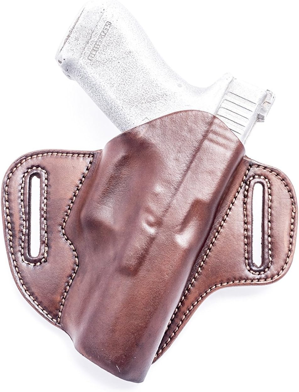 OUTBAGS USA LP1XDM (Brown-Right) Full Grain Heavy Leather OWB Open Carry Pancake, Side Carry Belt Holster for Springfield Armory XD(M) 4.5" Models: XDM 9 / XDM 40 / XDM 45. Handcrafted in USA.
