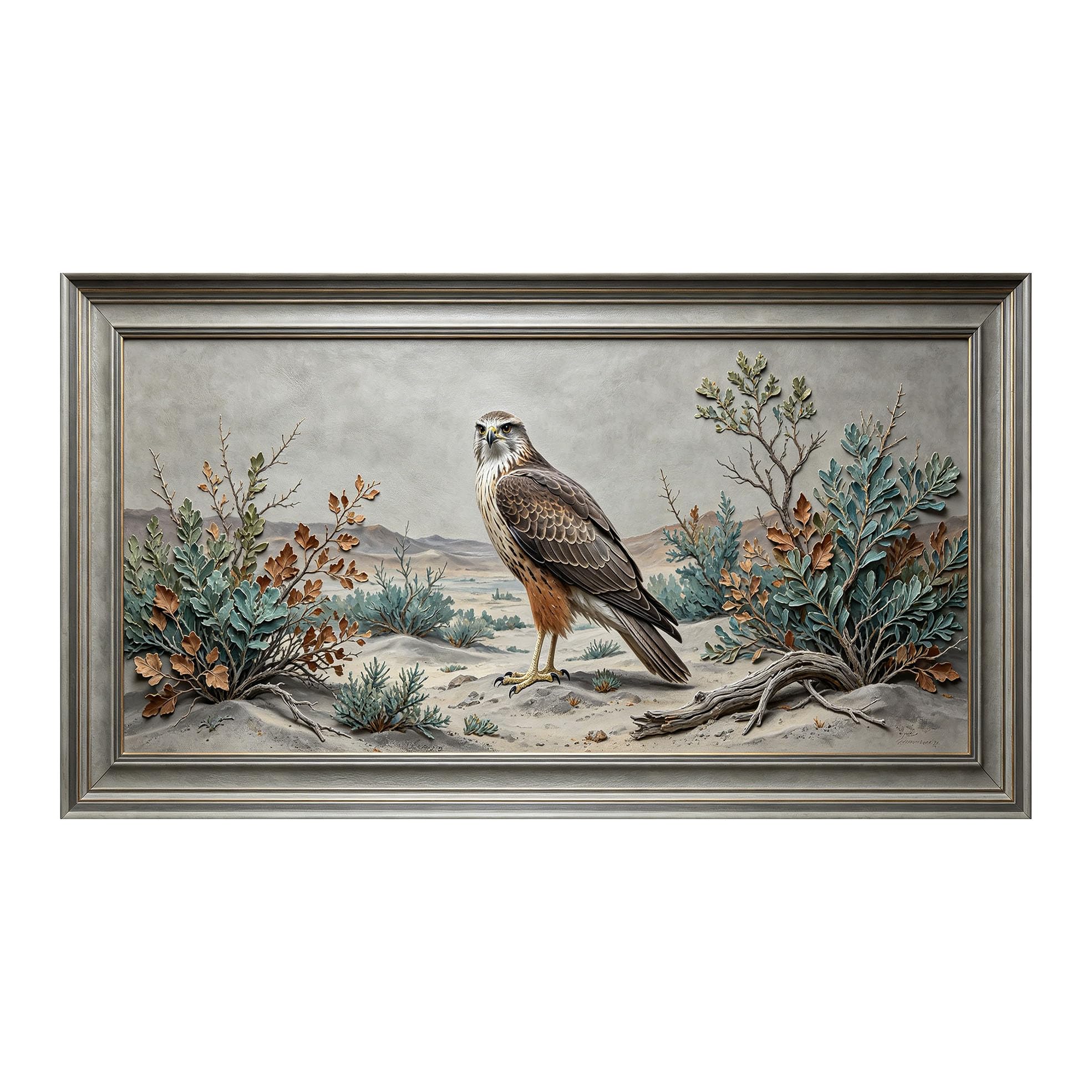 Yzpallescene 3D 3D Framed Wall Art 50cm×90cm Desert Falcon Landscape Realistic Relief Effect Large Size SelfAdhesive Removable Wall Decor Prints Artwork for Living Room Bedroom Office