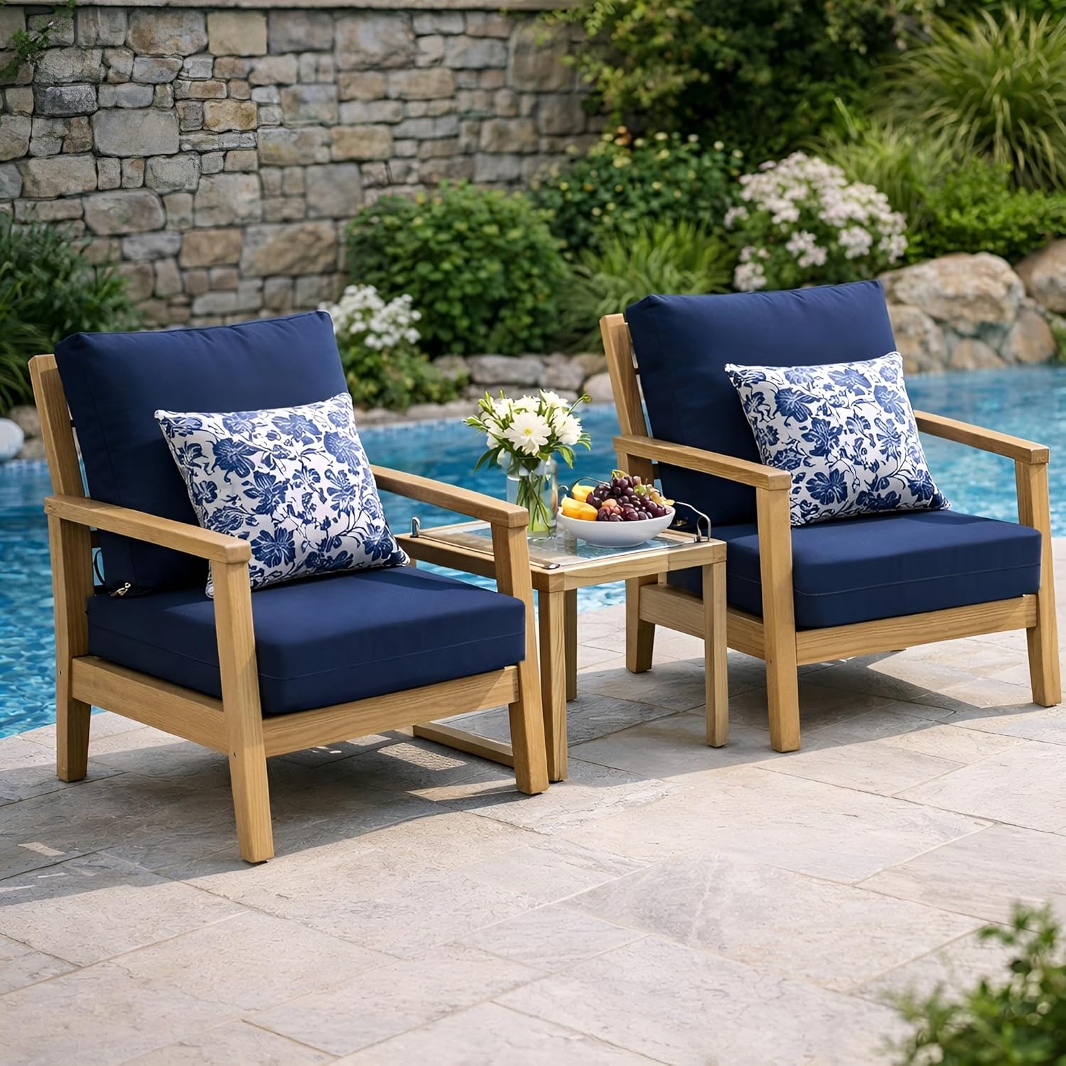 Melissa Luxury Outdoor Patio Chair Cushions, 22x22x5 Inch Deep Seat Bottom & Back Cushions, Waterproof and Fade Resistant, for Patio Chairs, Couch, Sofa & Backyard Furniture,Navy