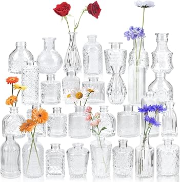 Glass Bud Vase Set of 30,Small Vintage Mini Flowers Vases for Decor Party