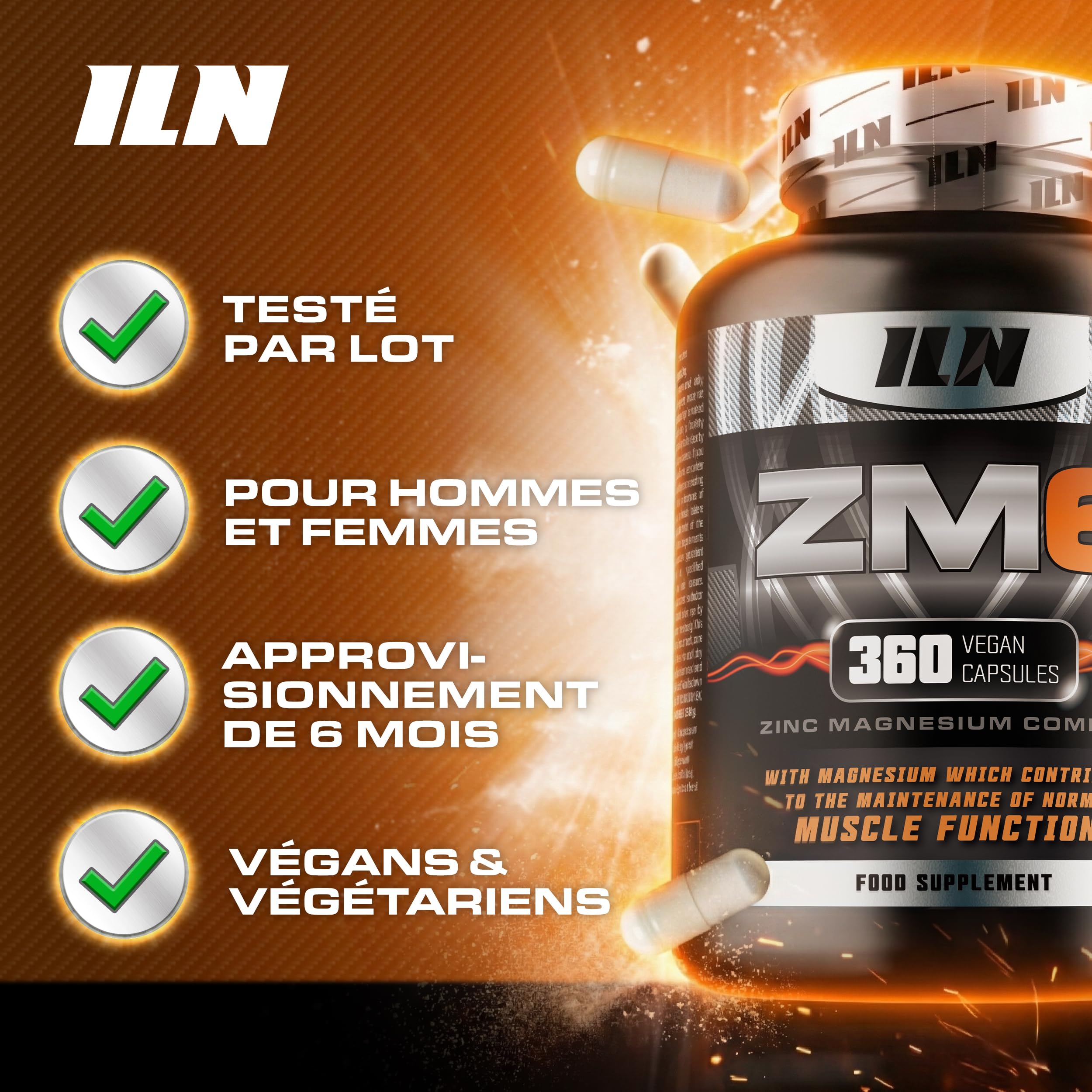 ZM6 - Complément Zinc-Magnésium haute dose - Fonction musculaire normale - 360 gélules véganes
