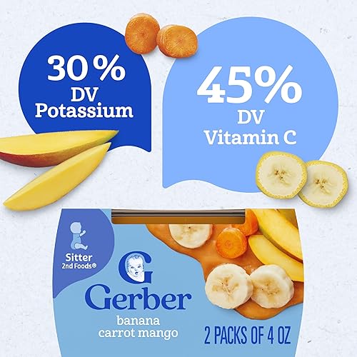 Vista 124 de Gerber 2nd Foods - Alimento para bebés, mezcla de puré de piña y pera, natural y sin OMG, tarros de 4 onzas, 2 paquetes con 8 unidades (16 unidades).