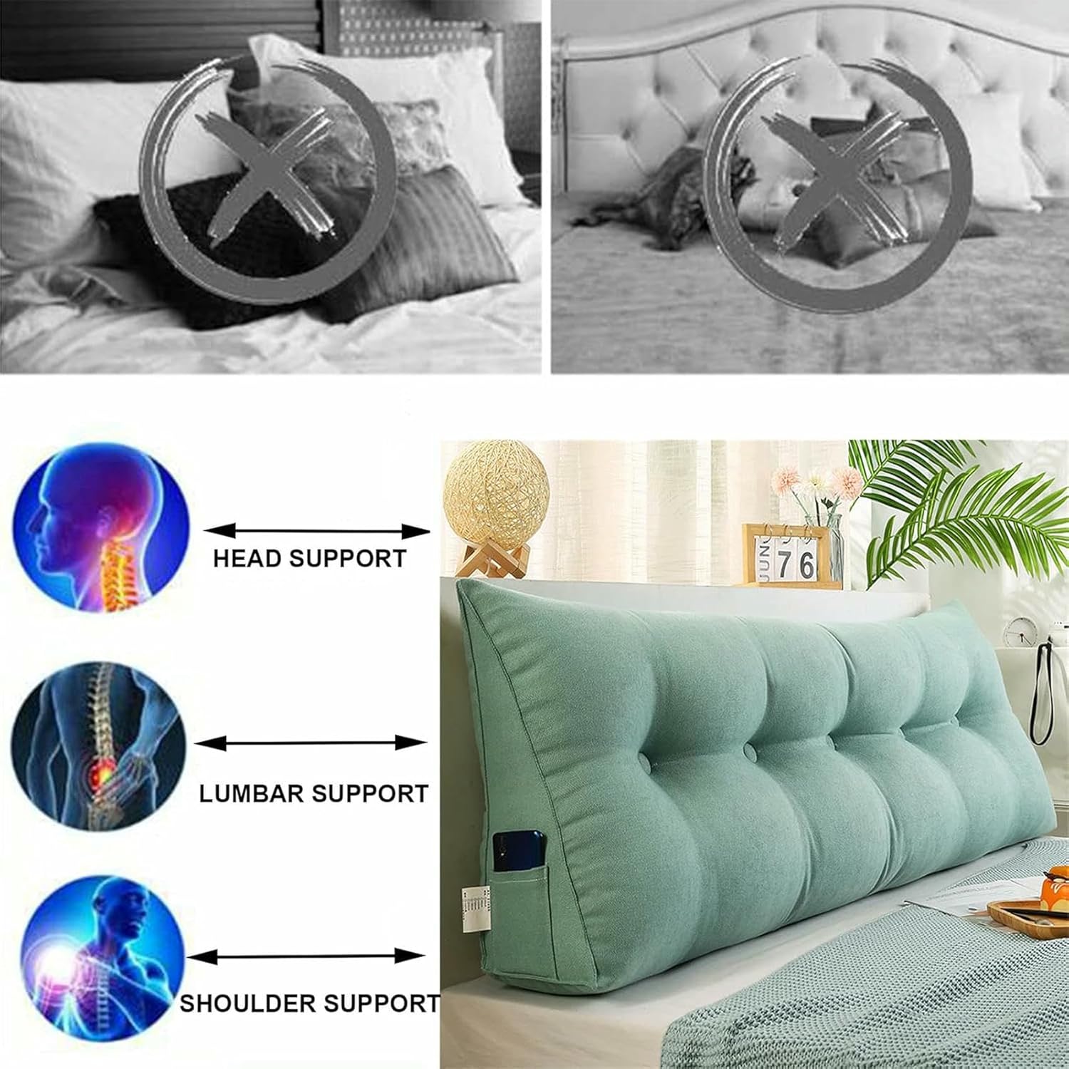 Triangular Reading Bed Rest Pillow Large Bolster Cushion Headboard Backrest Wedge Pillow Adult Shoulder Lumbar Support for Dorm Room Daybed Full Size~/
