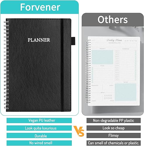 Miniatura 3 de Forvencer - Agenda diaria duradera sin fecha, A5 (5.8 x 8.3 pulgadas), cuaderno mejorado de piel sintética con horario por horas, organizador de