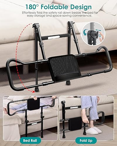 Miniatura 2 de AMOVO Rieles de cama para adultos mayores, rieles plegables de asistencia de cama para personas mayores, barra de apoyo lateral de cama con sensor