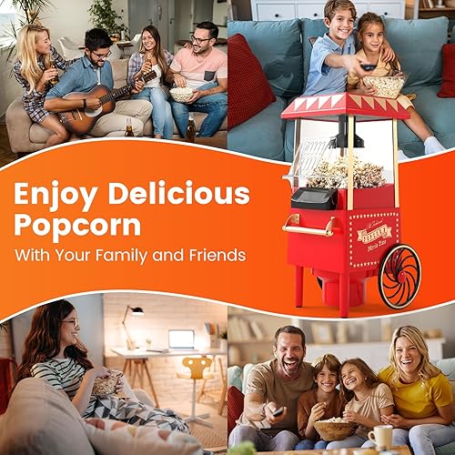 Miniatura 8 de ARLIME Carro para hacer palomitas de maíz, máquina de popping de encimera de estilo vintage con taza medidora de grano, 12 tazas, sin aceite, 1200