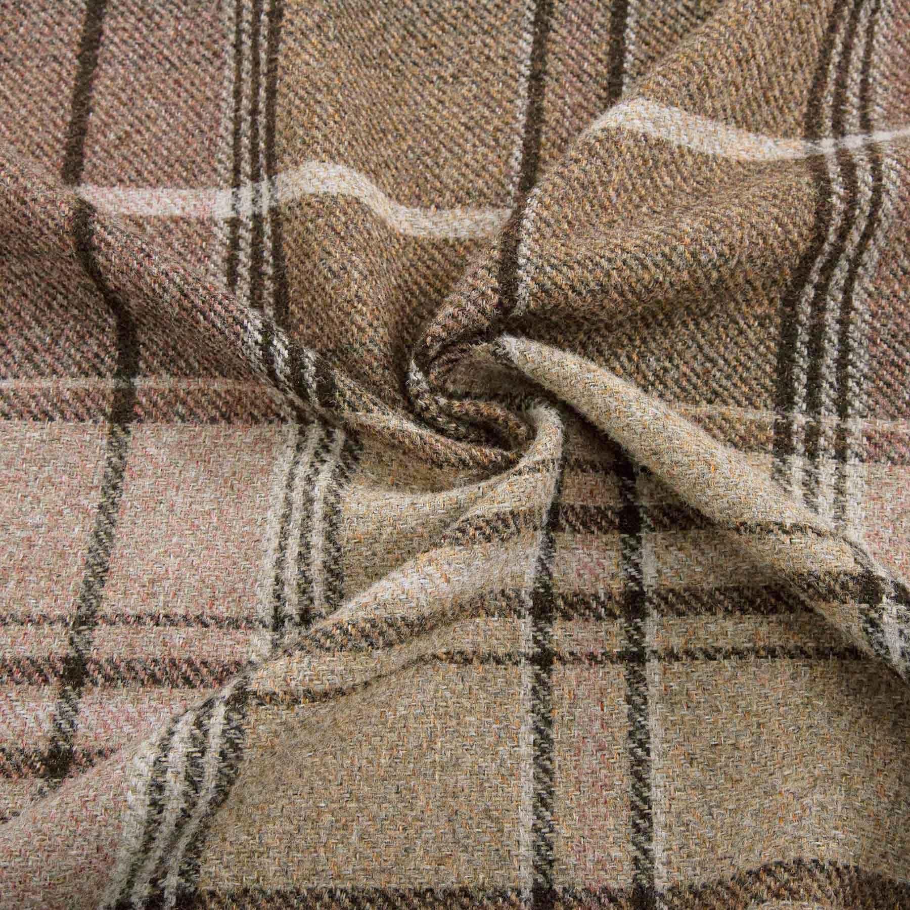 always4u Tende a quadretti, 100% oscuranti, termiche, isolanti, con occhielli, doppie tende in lana sintetica, per camera da letto, soggiorno, moderna, L 140 x H 245 cm, marrone chiaro