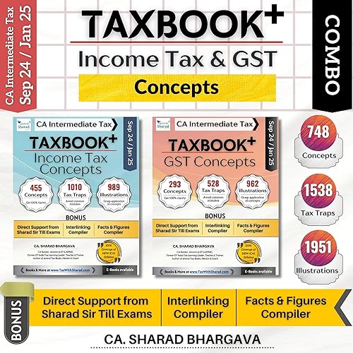 TAXBOOK+ COMBO (INCOME TAX &amp; GST - CONCEPTS) / AY 2024-25 / Set of 2 / Concepts, Tax Traps, Illustrations / Direct Support &amp; Powerful Compilers / CA Inter May/Sept 2024 &amp; Jan 2025