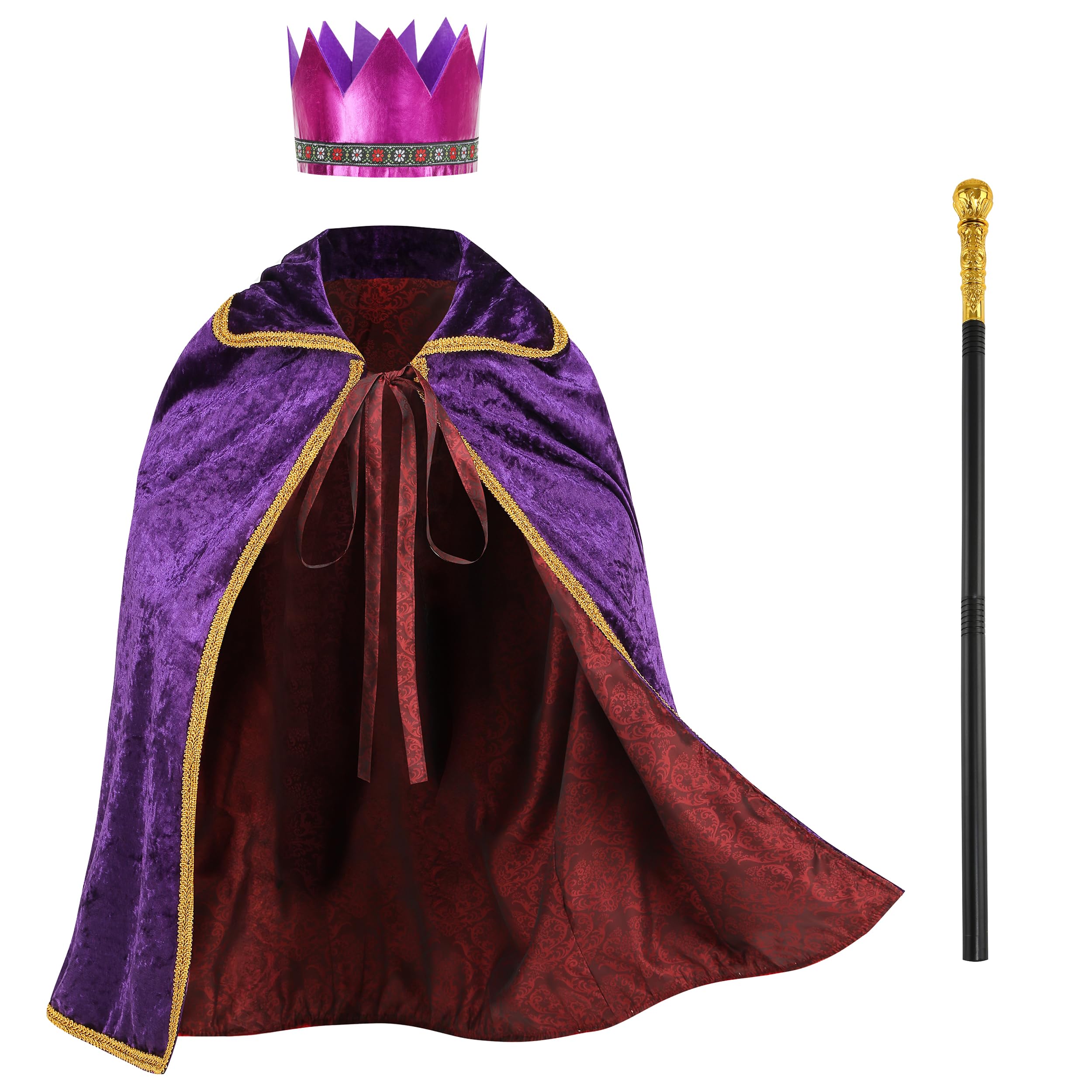 Kosgraiy King Costume for Kids,King Cape and Crown and Scepter,Halloween Costume,3pcs