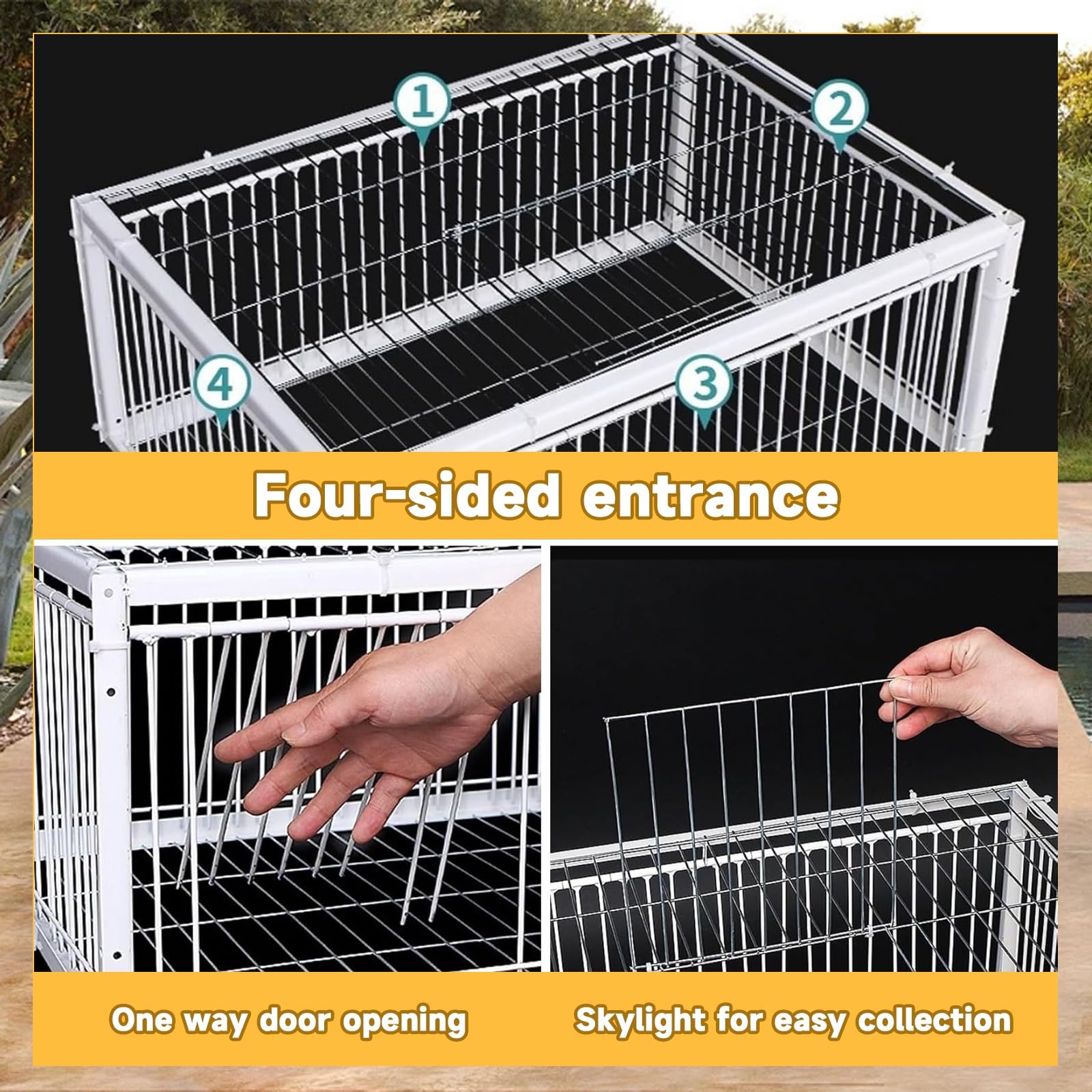 Trampa for pájaros Caza de Paloma, Jaula for Palomas con diseño a Prueba de Escape, Sistema de Encaje automático, fácil de Montar e Instalar.(Black,60 * 40cm)