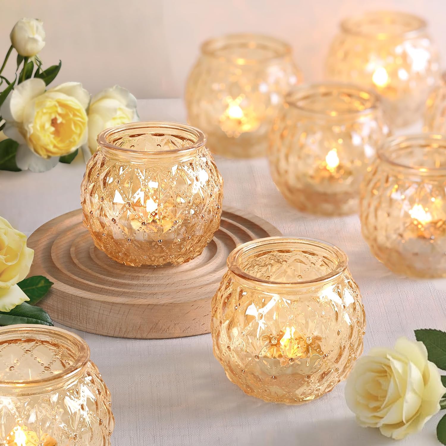 DARJEN Gold Votive Candle Holder Set of 20, Upgraded Size Tea Light Candle Holder Glass for Wedding Table Centerpieces, Elegant Candle Holders for Party, Proposals and Wedding Shower