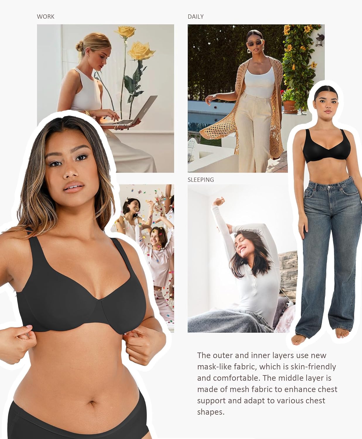 FeelinGirl Bras for Women Unlined No Padded Comfort Underwire Plus Size Full Coverage Seamless Plunge Everyday Bras - Image 5